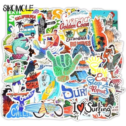 50PCS Outdoor Surfing Stickers Summer Sports Tropical Beach Surfing Waterproof Stickers to DIY Surfboard Skateboard Sticker F4