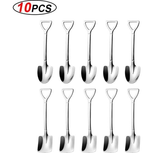 10PC Stainless steel Shovel coffee spoon Set Scoop shovel Creative tea-spoon Ice Cream dessert spoon Birthday Gift Tableware