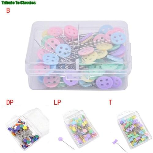 100Pcs stitching Accessories Patchwork Pins Locating Pin With Flower Bow Tie Button Shape Head Apparel Accessory Flat Pins