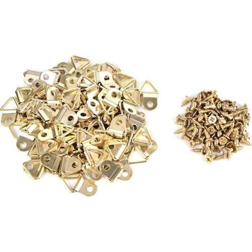 100Pcs Golden Picture Hangers Brass Triangle Photo Picture Frame Wall Mount Hanger Hook Ring Iron