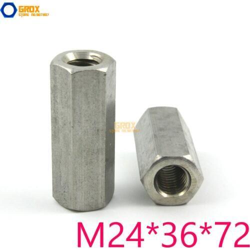 2 Pieces M24*36*72mm Hex Rod Coupling Nut 304 Stainless Steel