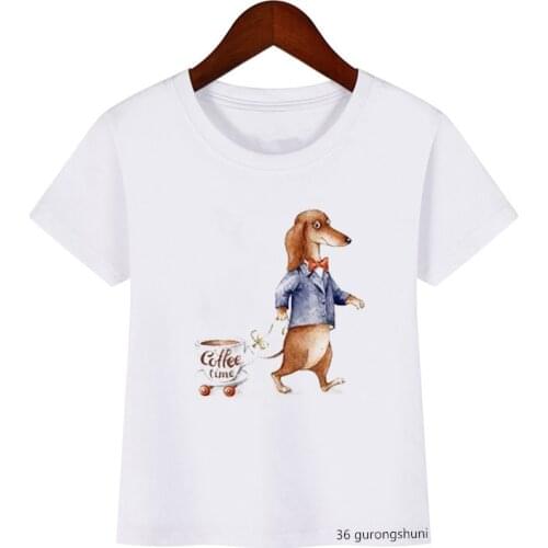 2021 Summer Style Boys T-shirt Funny Cartoon Dog and Hedgehog Print Kids Clothes Summer Tops Cute Girls T Shirt Wholesale