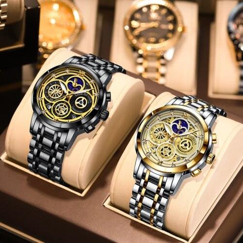2021 New LIGE Men Watches Fashion Hollow Stainless Steel Waterproof Chronograph Sport Watch Men Luxury Moon Phase Date Clock+Box