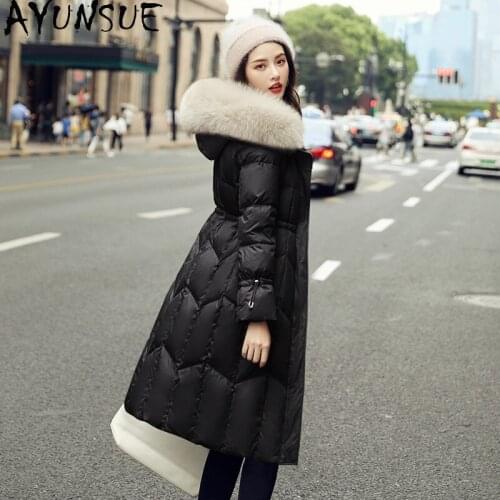 AYUNSUE Womens Winter Down Jacket Fashion Real Fox Fur Collar Female Jacket Women Coats Long Parkas Feminimo De Inverno 2020