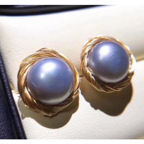 Noble jewelry Hand made charming 10-11mm natural Freshwater pearl tassel earring 14 Gold injection