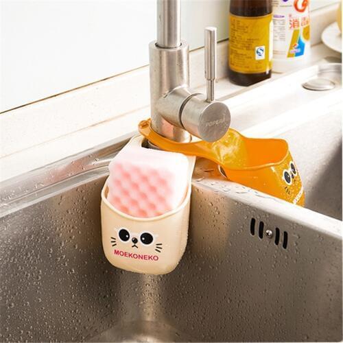 Kitchen Sponge Holder Cheap PVC Cartoon Cat Faucet Hanging Sink Shelf Kitchen Storage Bag Shelves Hanger Washing Rack