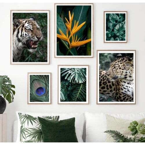 Jungle Wildlife Tiger Toucan Leaves Flower Wall Art Canvas Painting Nordic Posters And Prints Wall Picture For Living Room Decor