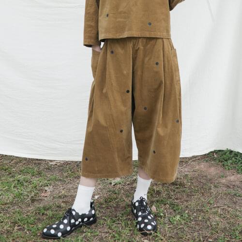 Imakokoni cotton polka dot nine points harem pants female original design loose wide leg casual pants 182290