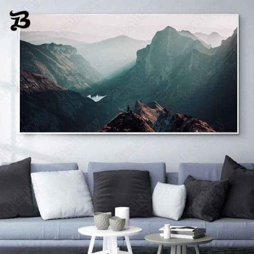 Canvas Painting Wall Art Landscape Green Water and Green Mountains Blue Sky Poster Print for Living Room Home Wall Decoration