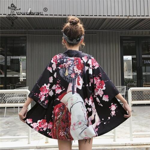 Women Yukata Kimono Harajuku Crane Print Japanese Style Kimono Leisure Blouse Sunscreen Men Cosplay Costume Thin Summer Clothing