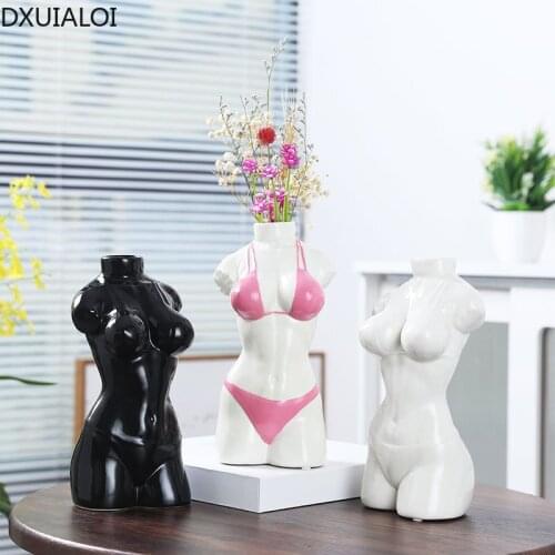 DXUIALOI Creative Ceramics Half-length Woman Body Art Vase Living Room Flower Arrangement Desktop Art Decoration Home Decoration