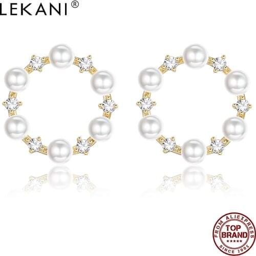LEKANI Round Wreath Pearl Hoop Earrings For Women With Cubic Zirconia Earrings Fashion Anniversary Party Fine Jewelry 2021 New