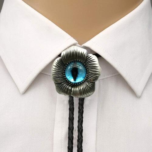 Fashion Vintage Western Cowboy Tie lotushape Geometric Bolo Tie,Silver Grey, Large