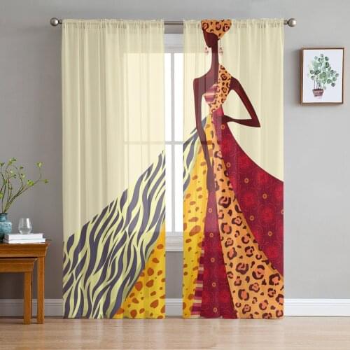 Youth Bedroom Sheer Curtains African Woman Leopard Print Skirt Kitchen Study Curtains Living Room Holiday Decor Tulle Curtains