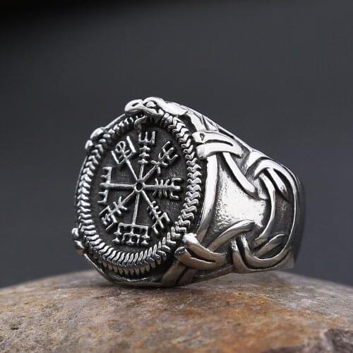 Vintage Viking Aegishjalmur Ring Stainless Steel Mens Viking Pirate Awe Helmet Rings Jewelry Amulet Gift Free Shipping