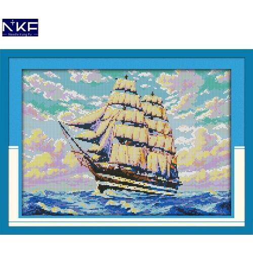 NKF Sailng Stamped Cross Stitch DIY Kits Needlework Embroidery Set Chinese Cross Stitch for Home Decor