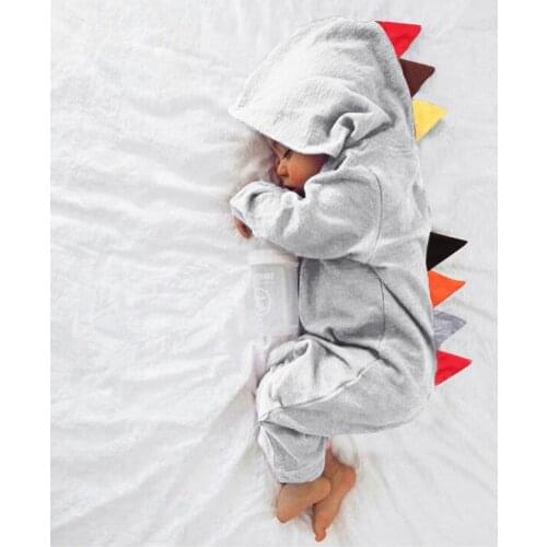 New Harajuku baby childrens long-sleeved hooded dinosaur shape jumpsuit climbing suit bag fart clothes lovely romper ropa 50