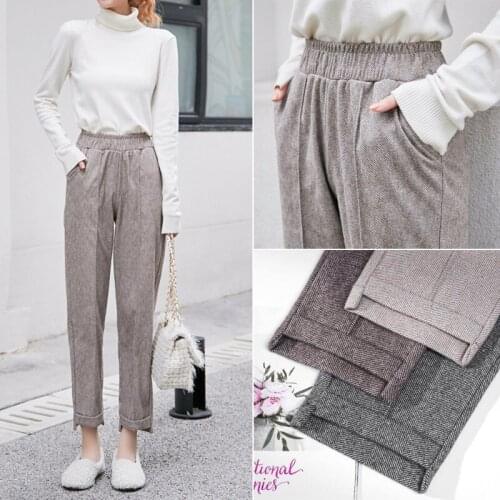 Autumn Winter Womens Ankle-length Pants Thick Pants for Women High Waist Harem Pants Womens Loose Casual Warm Trousers Female