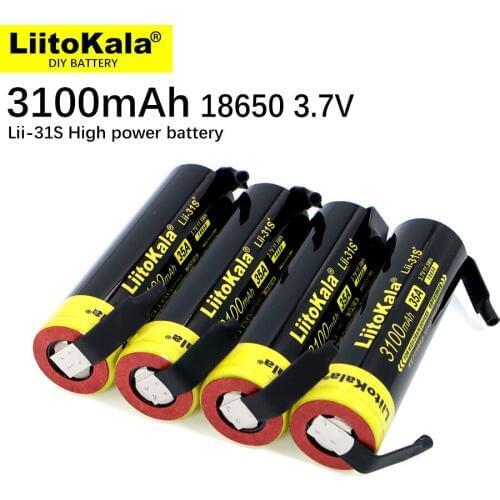 10PCS LiitoKala Lii-31S 18650 Battery 3.7V/4.2V Li-ion 3100mA 35A Power Rechargeable battery For high drain devices+DIY nickel