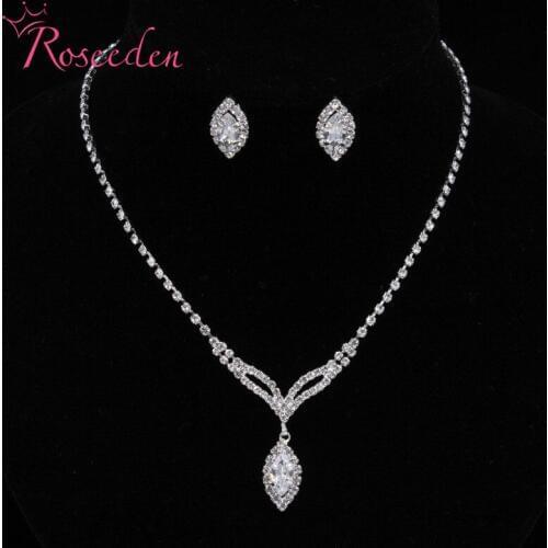 Simple Crystal wedding jewelry set bridal necklace earrings sets fashion valentines gift RE840