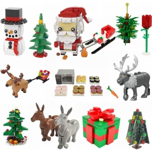 Christmas Present Series Toys For Children Elk Sled Snow Doll Creactor DIY Models Accessories City Compatible Building Blocks