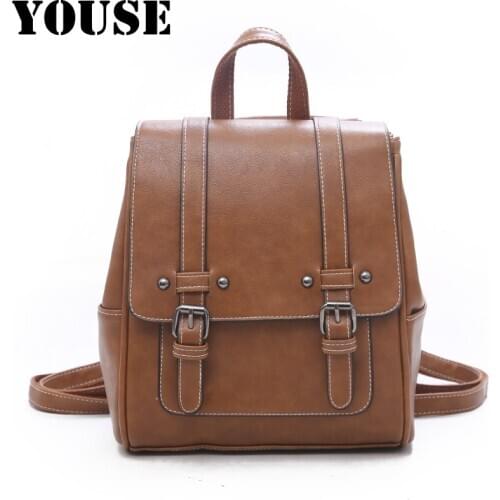 YOUSE Brand New Vintage Women Backpack High Quality Leather School Bags for Girls Lady Simple Style Backpack Fashion Leisure Bag