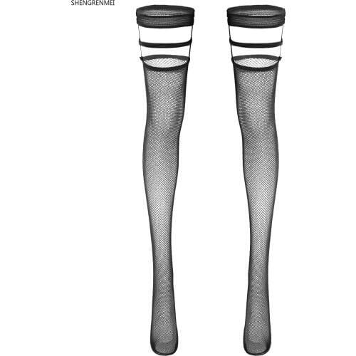 SHENGRENMEI Sexy Stockings for Men Lingerie Stretchy Rivet Pantyhose Thigh High Stocking Over Knee Male Gay Stockings New Arrive