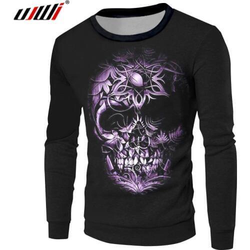 UJWI 2018 Fall Long Sleeve Crewneck Pullovers Men 3d Print Purple Floral Skull Sweatshirts Hoody Homme Hip Hop Streetwear Blouse