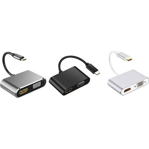 USB C to Hdmi Vga Adapter, 4 in 1 Type C to Vga Hdmi Video Converter Adaptor Fast Charger for iPad Pro