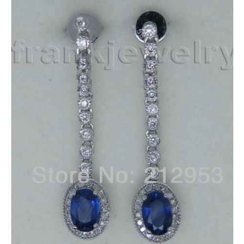 Vintage Oval 4x6mm 14kt White Gold Natural Sapphire Earrings Drop Earrings E124A