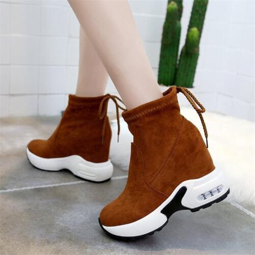 Platform Wedge Heels Boot Womens Faux Suede Boots Woman Sport Shoes Women Winter Casual Short Boots Muffin Sneakers Women