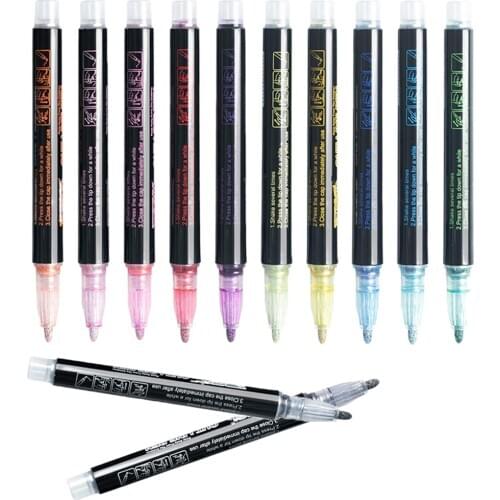 12Pcs Glitter Double Line Outline Pens Drawing Graffiti Doodle Metallic Markers