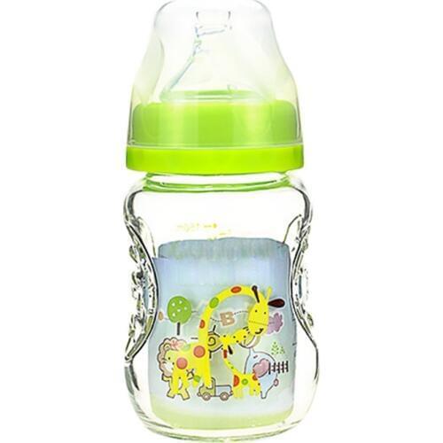 150ML BPA Free Baby Cartoon Glass Milk Wide Mouth Bottle Juice Bottle Baby Drink Baby Milk Bottle