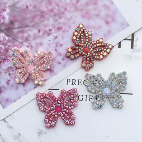 20pcs 3.5*3CM Rhinestone Butterfly Applique For DIY Clothes Patch Hat Shoes Headwear Hair Clips Accessoires