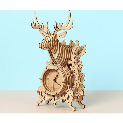 3D Puzzle Table Clock DIY Wooden Model Engineering Building Kits Assembly Educational Toys For Kids Adult Stereoscopic splicing