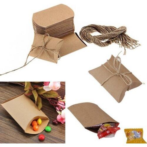 50PCS Kraft Paper Pillow favor Box Chocolate sweets candy christmas gifts wedding childrens holiday party Festival supplies