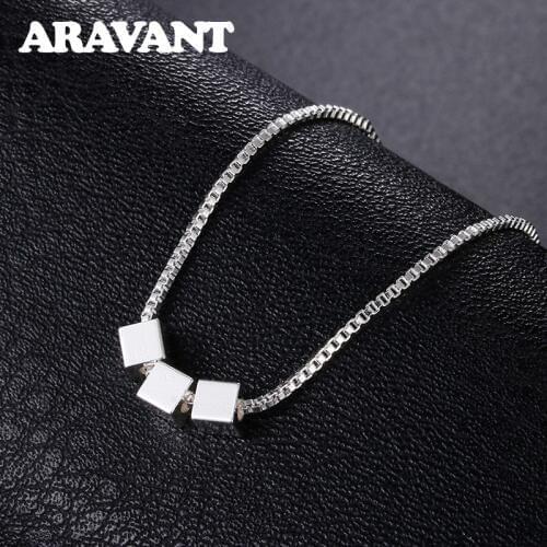 Silver 925 Square Heart Triangle Geometric Women Men Fashion Necklace Box Chains Silver Jewelry