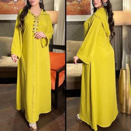 Abaya Dubai Turkey Muslim Women Hooded Long Dress Embroidery V-Neck Rhinestone Islamic Clothing Robe Eid Mubarak Kaftan