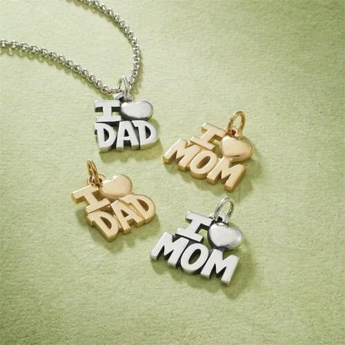 Visunion 316L Stainless Steel Accessory I Love Dad or I Love Mom Charms for Bracelets Necklaces Mothers Day Fathers Day Gift