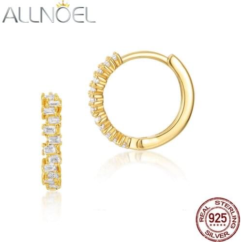 ALLNOEL Solid 925 Sterling Sliver Earring For Women 1*1.5mm 5A Zircon Real Gold Plated Engagement Wedding Fine Jewlry New Gift