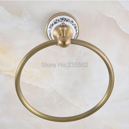 Antique Brass Towel Ring Holder Round Wall-Mounted Hanger Bathroom Hardware Towel Racks Bathroom Accessory Lba775