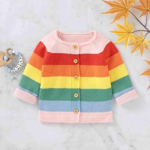 Baby Cardigan Sweater Rainbow Sweater Kids Baby Girl Knitted Sweater Top Toddler Baby Girl Sweater Coat Knitting Autumn Clothes