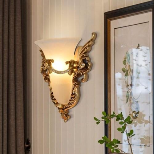European Style Resin Wall Lamp Villa Retro Indoor Bedside Lamp Hotel Bedroom Led Wall Lamp