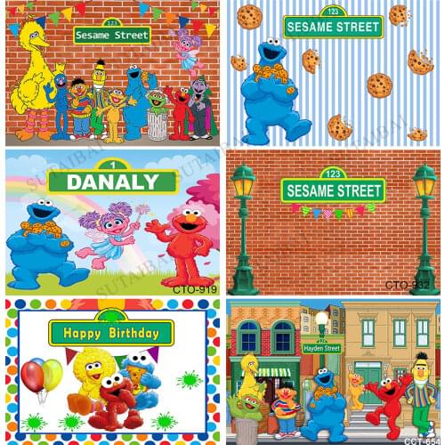 Happy Birthday Photography Backdrops Sesame Street Elmo World Party Bricks Wall Photo Background for Pictures Customize
