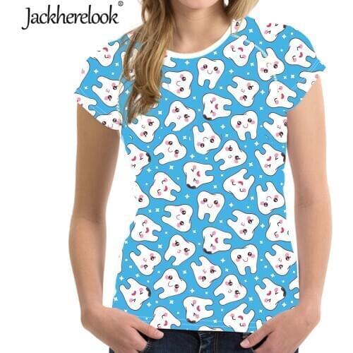 Jackherelook Short Sleeve T Shirt Woman Clothes Harajuku Dental Tshirt for Womens Lovely Teeth/Dentist Design Female Top Shirts