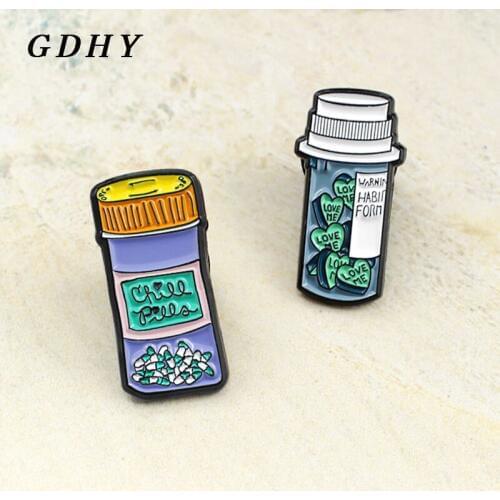 GDHY Beautiful Drifting Bottle Medicine Bottle Brooch Enamel Pin Love My Bottle Hope Bottle Badge Valentines Day Gift