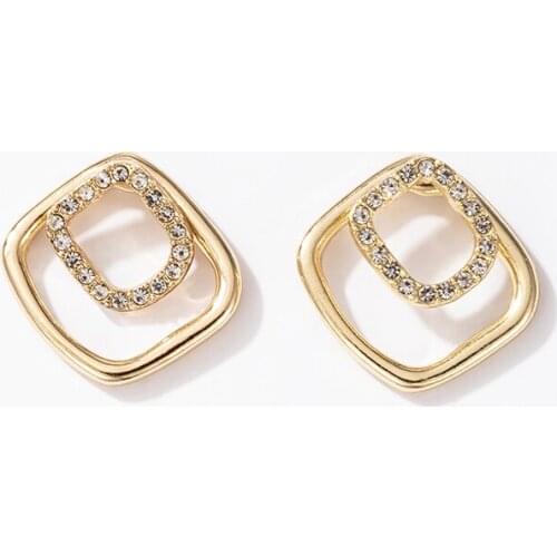 HuaTang Korean Style Geometric Crystal Stud Earrings for Women Gold Color Square Earrings Ladies Fashion Party Jewelry Brincos