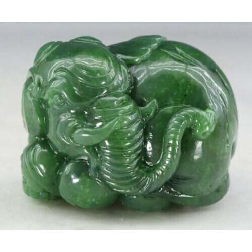 Chinese Exquisite Hand-carved Elephant Carving Hetian jade statue auspicious Ruyi Handlebars