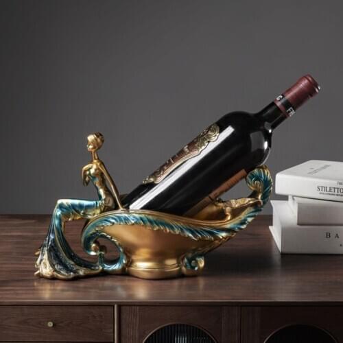 Creative Luxury Crafts Resin Red Wine Rack Holder Frame Room Decoration Porcelain Wine Cabinet Figurines Ornaments