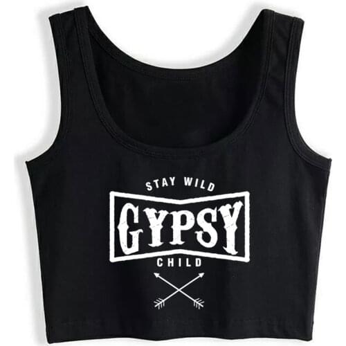Crop Top Female Bohemian Boho Chic Stay Wild Gypsy Child Hippie Comic Inscriptions Custom Tank Top Women